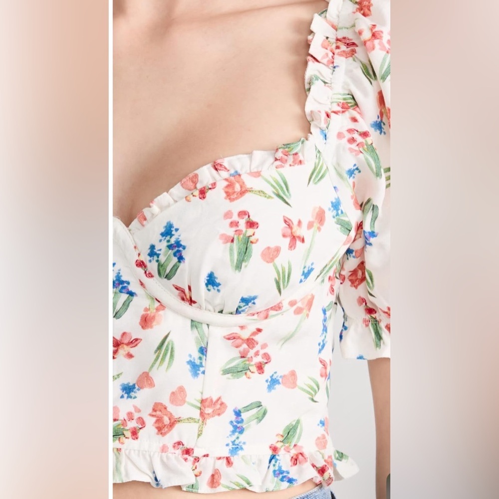 🆕 Astr Floral White Crop Corset Top with Pink & Blue Blossoms Small